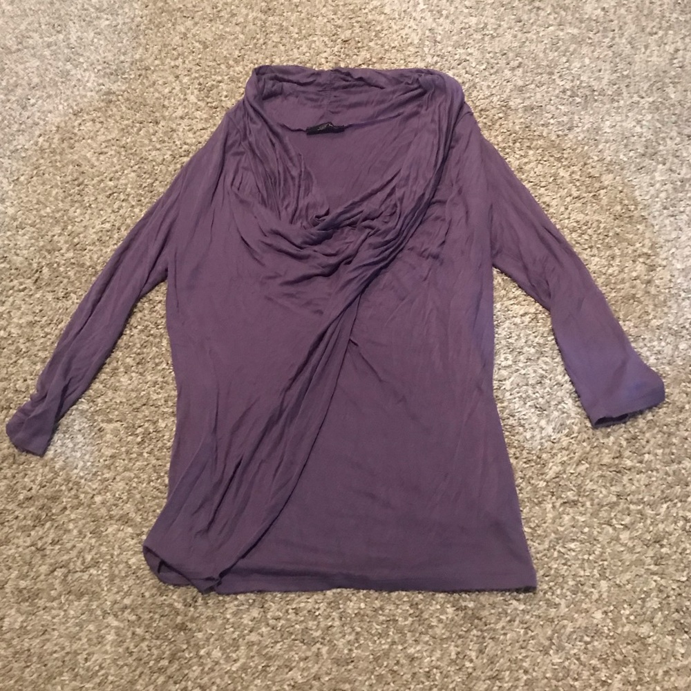3/4 Sleeve Purple Top with Cowl Neck